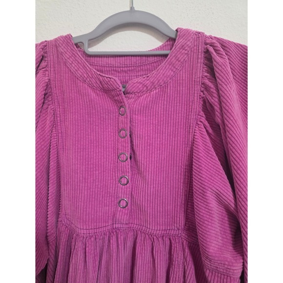 Free‎ People Violet Corduroy Button Up Puff Sleeve Babydoll Tunic Top XS - Picture 3 of 5